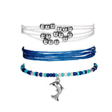 3 Piece Stunning Bohemian Style Blue White Rope Dolphin Bracelet for Her 