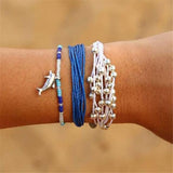 3 Piece Stunning Bohemian Style Blue White Rope Dolphin Bracelet for Her 