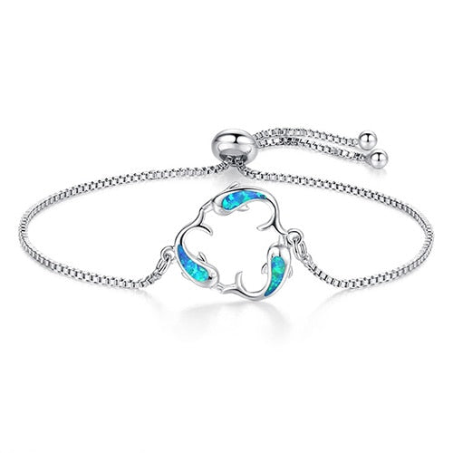 Blue/white Opal Box Chain Bracelet Adjustable Dolphin Charm Bracelets for Women 