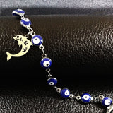 Fashion Blue Evil Eye Dolphin Stainless Steel Bracelets 