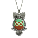 Glass Cabochon Owl Pictured Pendant Necklace - Jewelry Statement with Silver Link Chain - Perfect Gift 