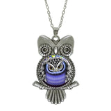 Glass Cabochon Owl Pictured Pendant Necklace - Jewelry Statement with Silver Link Chain - Perfect Gift 