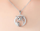 Cute Owl Mother and Baby Owls Round Pendant Necklace 